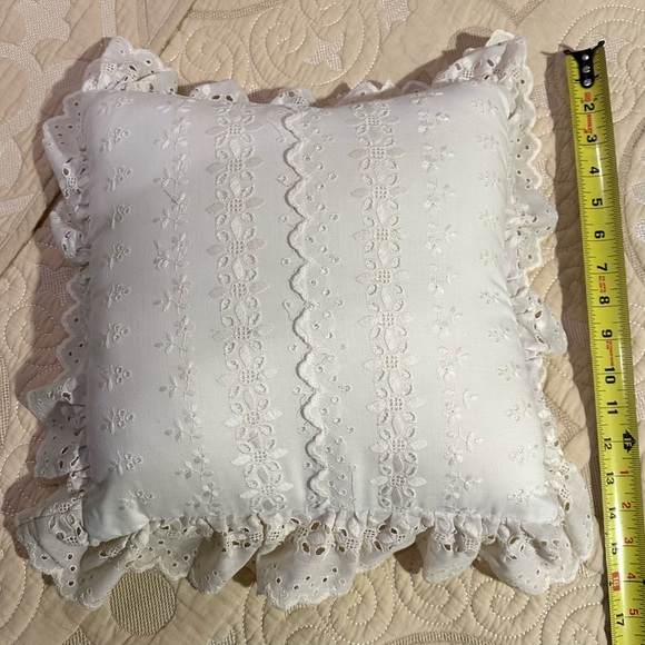 Embroidered Square White Decorative Eyelet Vintage Lace Frill Baby Accent Pillow - Picture 3 of 6